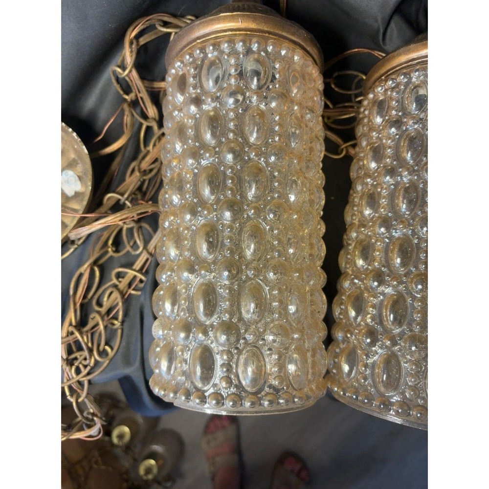 Vintage Progress Lighting Double Pendant Bubble Glass Brass Ceiling Light - Picture 4 of 11